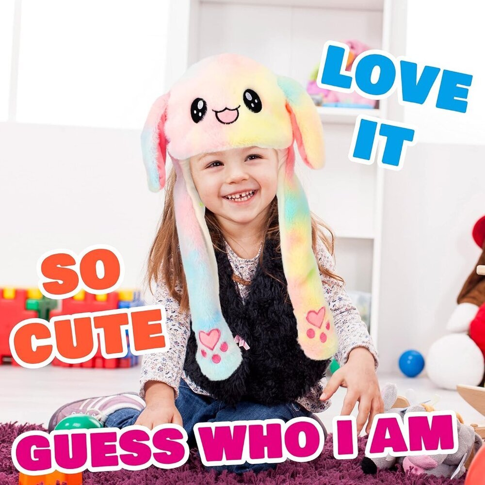 Kids rainbow Animal Hat with Ears Moving Jumping Pop Up Beating Plush Holiday - Picture 9 of 9